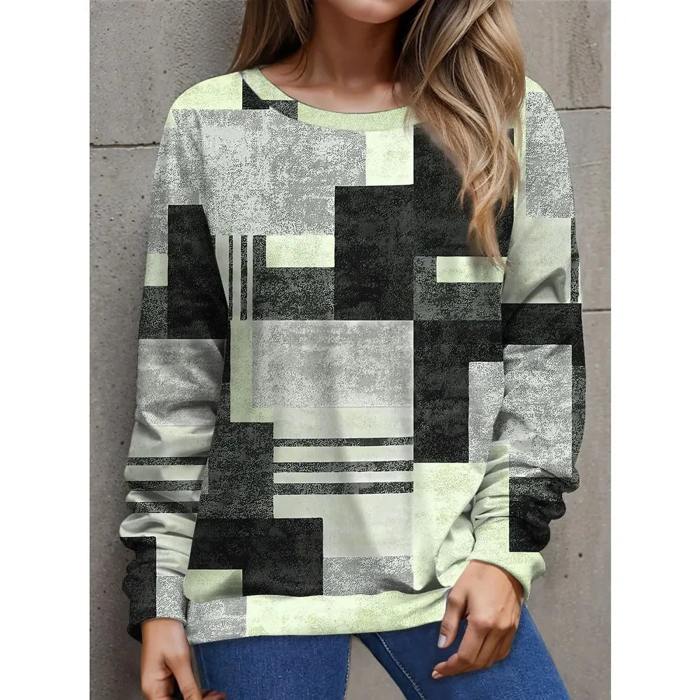 Patchwork Print Long-Sleeve Top | Casual & Stylish | Relaxed Fit