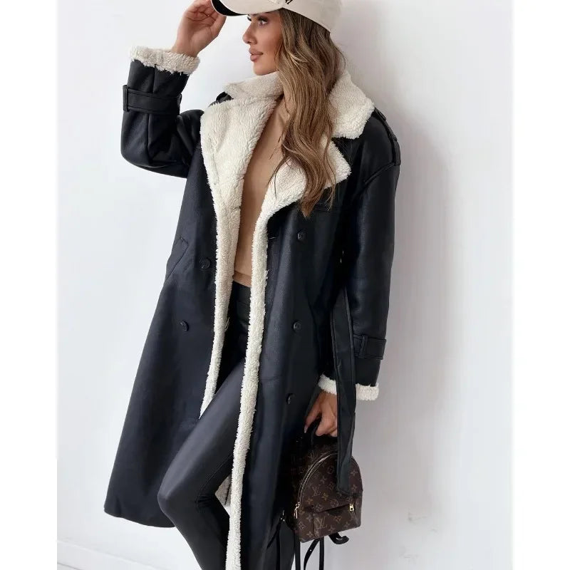 Faux Leather Shearling Coat | Longline | Warm & Stylish