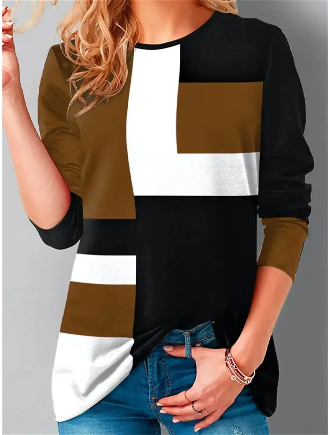 Patchwork Print Long-Sleeve Top | Casual & Stylish | Relaxed Fit