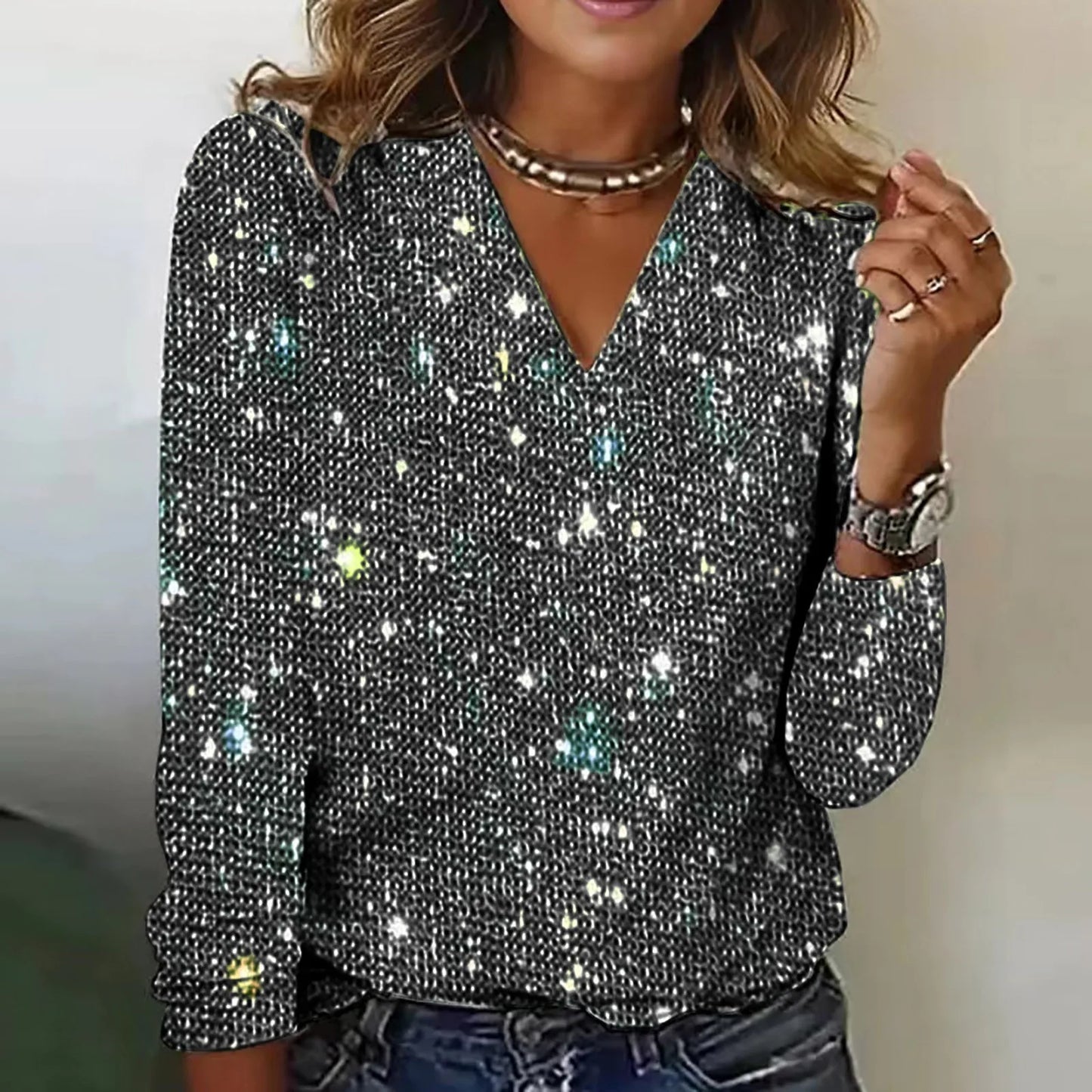 Sequin V-Neck Blouse | Glamorous | Sparkling & Stylish