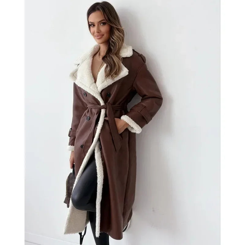 Faux Leather Shearling Coat | Longline | Warm & Stylish