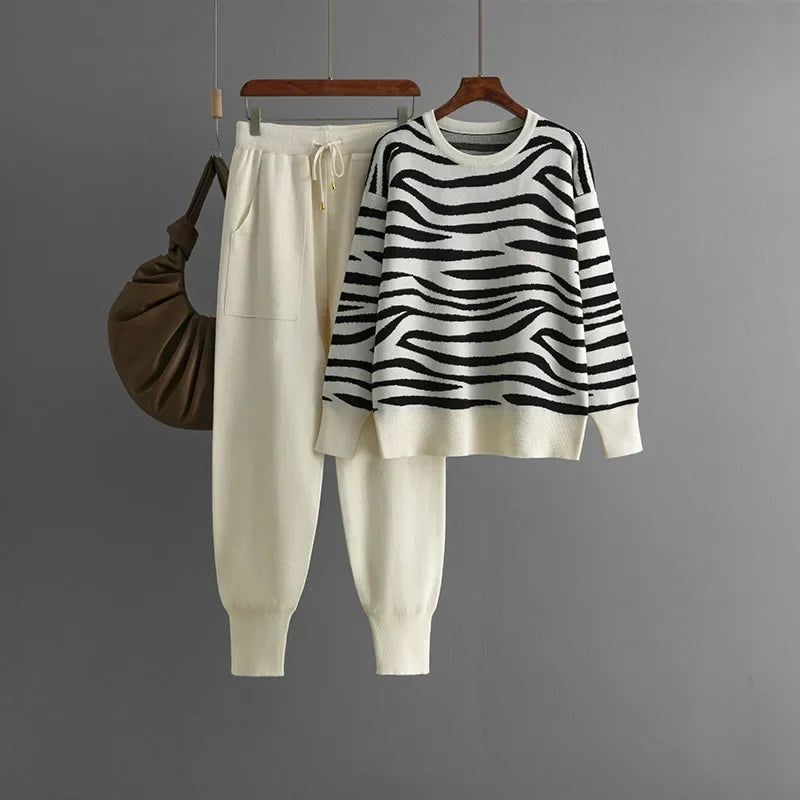 Zebra Knit Lounge Set | Cozy & Stylish | Two-Piece Jogger Set