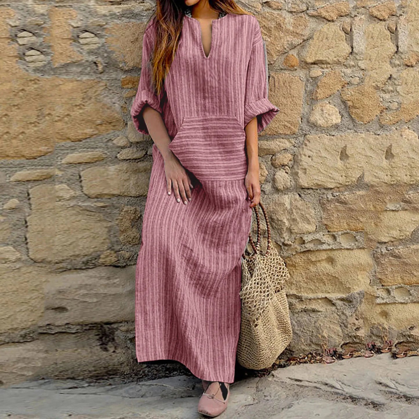 Striped Kaftan Dress | Boho | Lightweight & Elegant