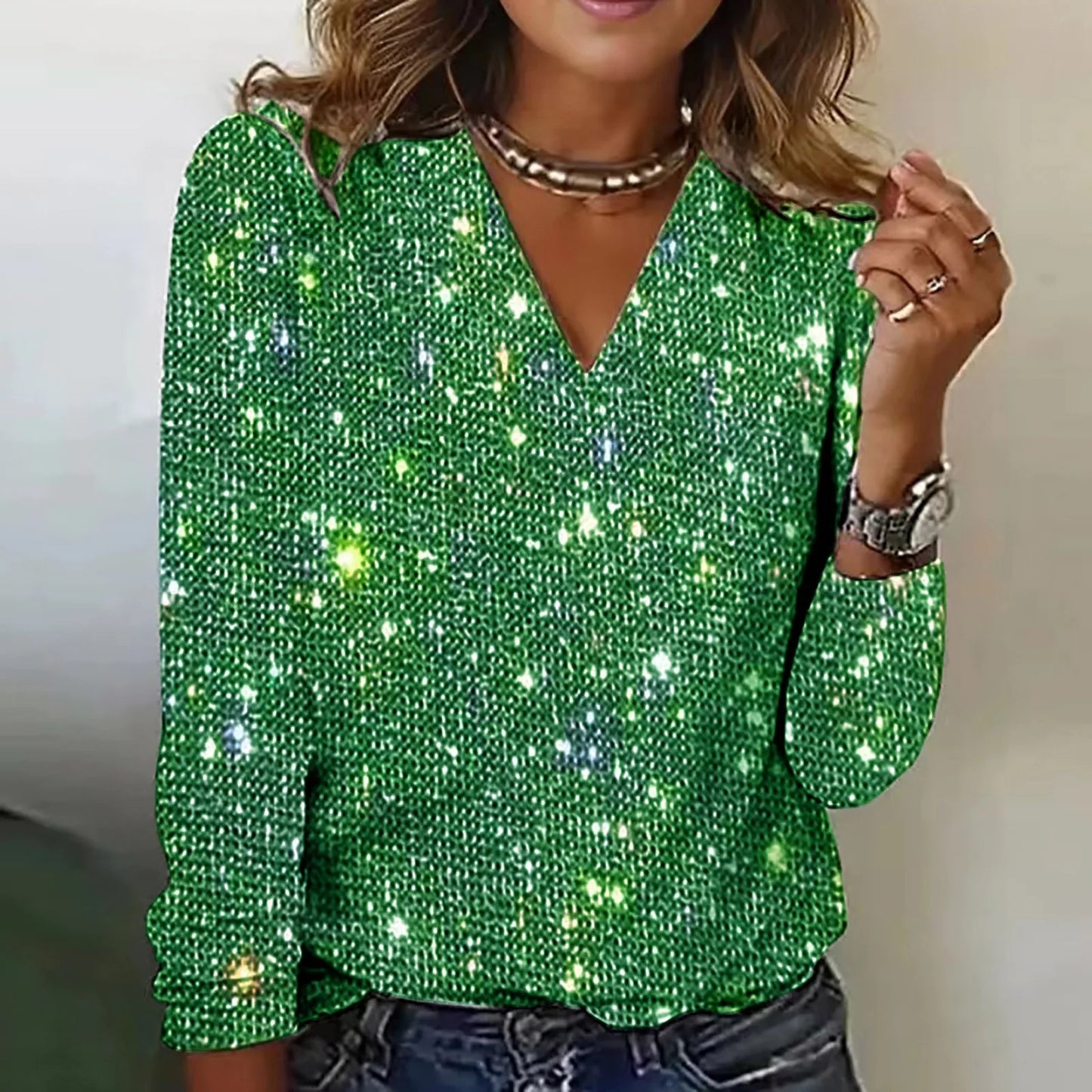 Sequin V-Neck Blouse | Glamorous | Sparkling & Stylish