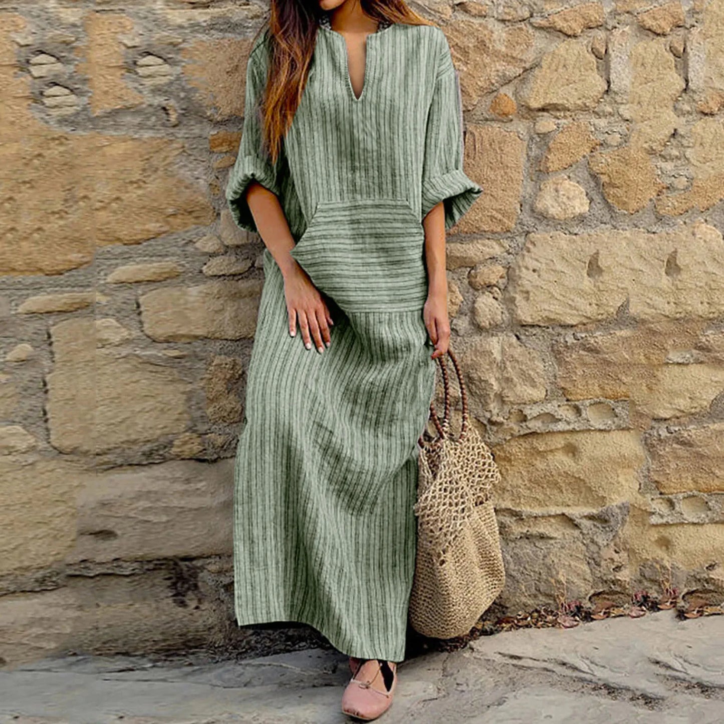 Striped Kaftan Dress | Boho | Lightweight & Elegant