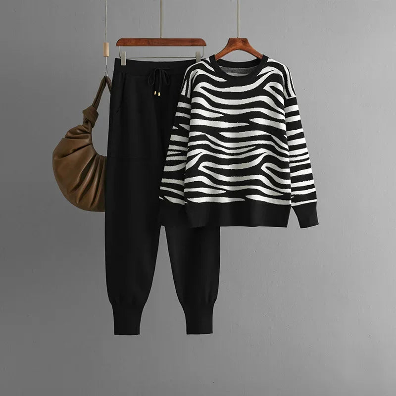 Zebra Knit Lounge Set | Cozy & Stylish | Two-Piece Jogger Set