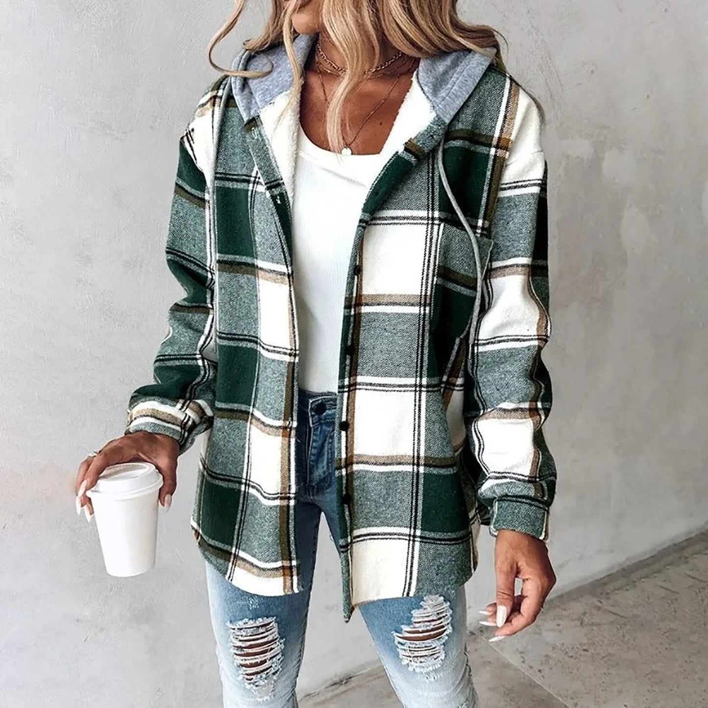 Plaid Hooded Jacket | Button-Down | Casual & Cozy