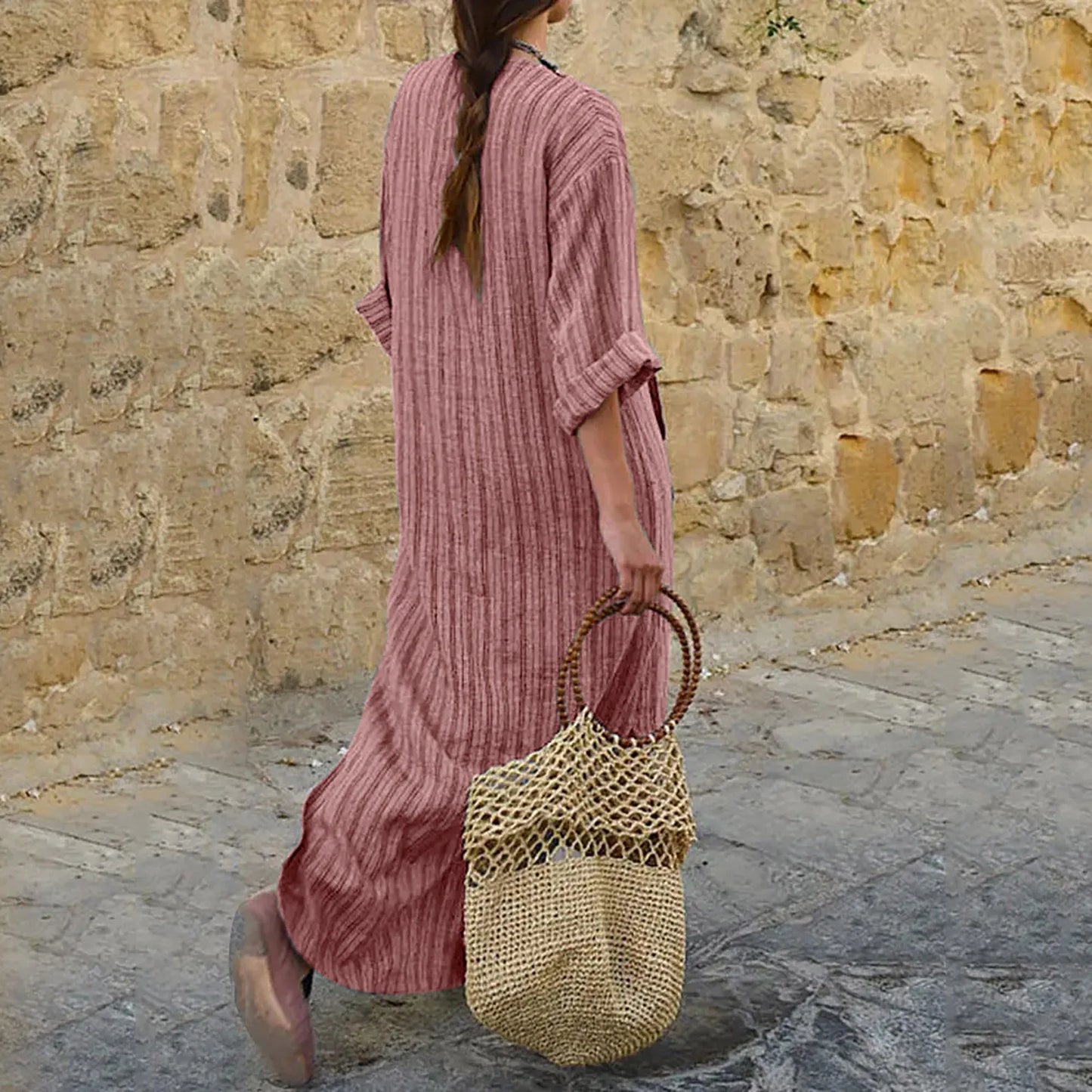 Striped Kaftan Dress | Boho | Lightweight & Elegant