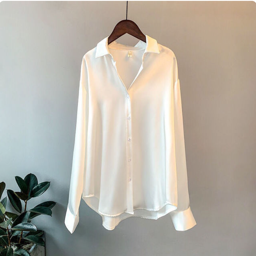 Satin Button-Down Blouse | Oversized Fit | Elegant & Chic