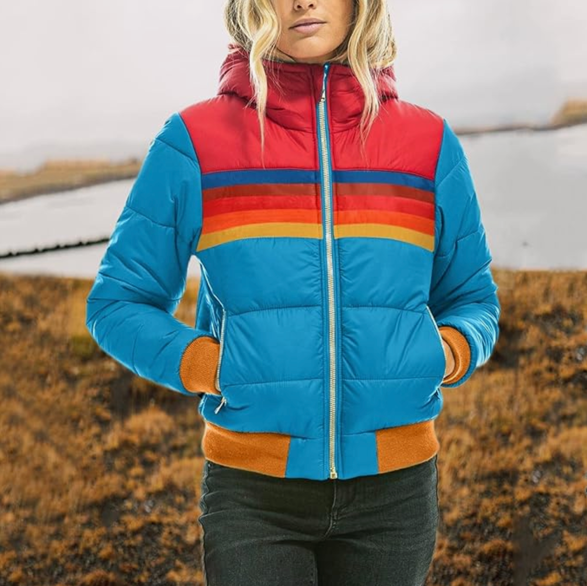 Retro Puffer Jacket | Colorblock Design | Warm & Stylish