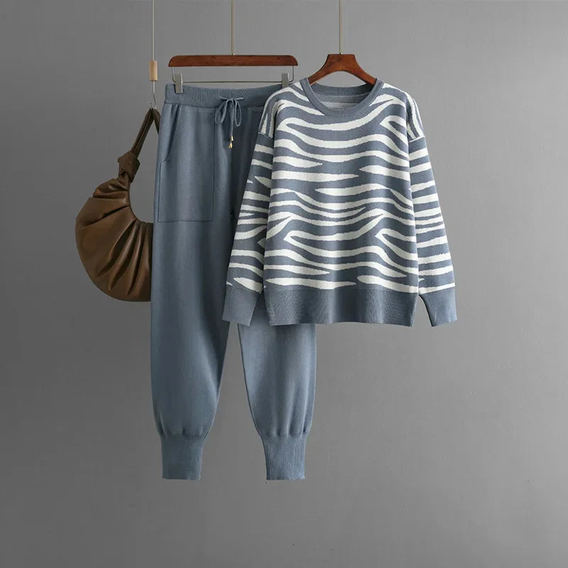 Zebra Knit Lounge Set | Cozy & Stylish | Two-Piece Jogger Set