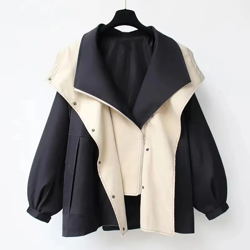 Oversized Two-Tone Jacket | Layered Collar | Stylish & Cozy