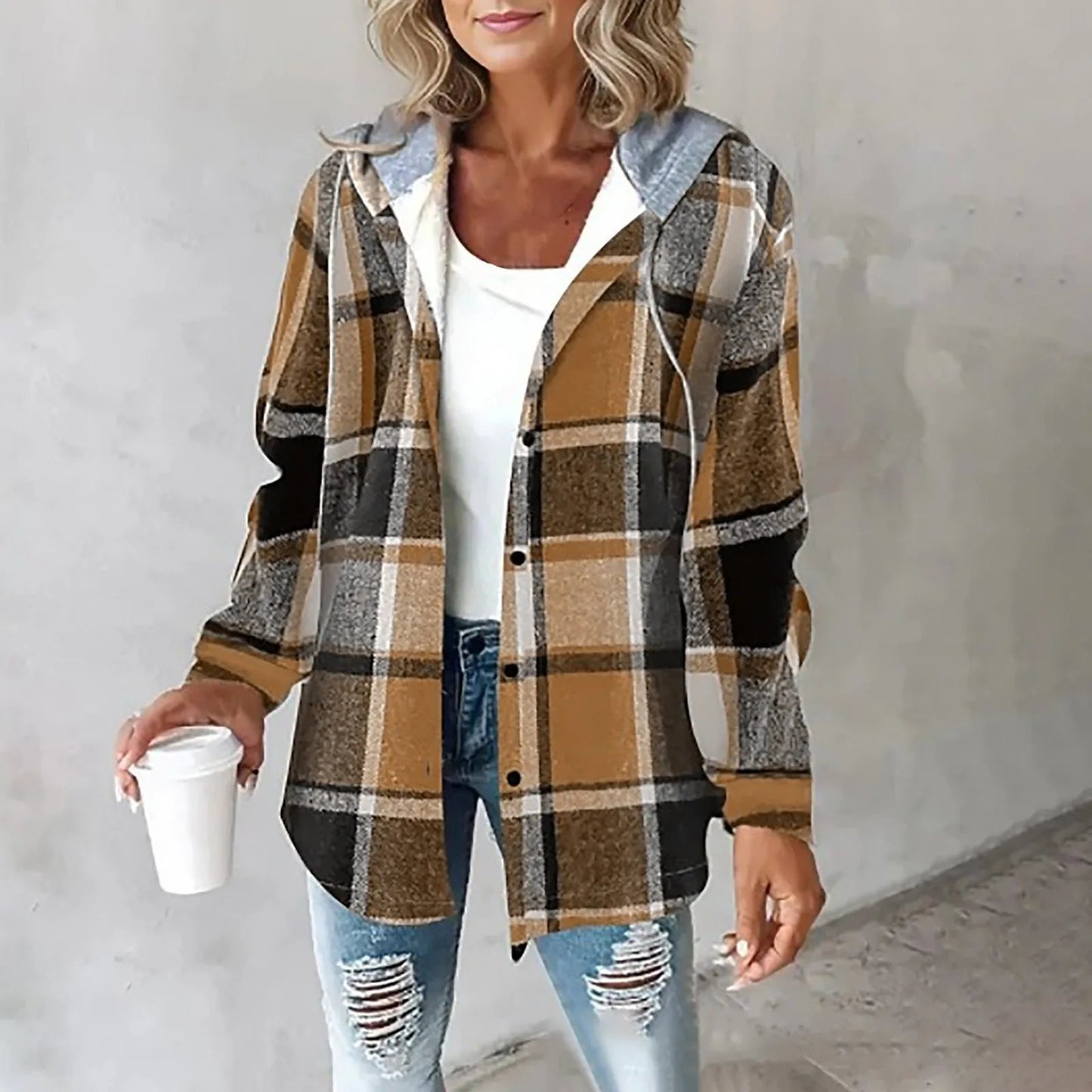 Plaid Hooded Jacket | Button-Down | Casual & Cozy