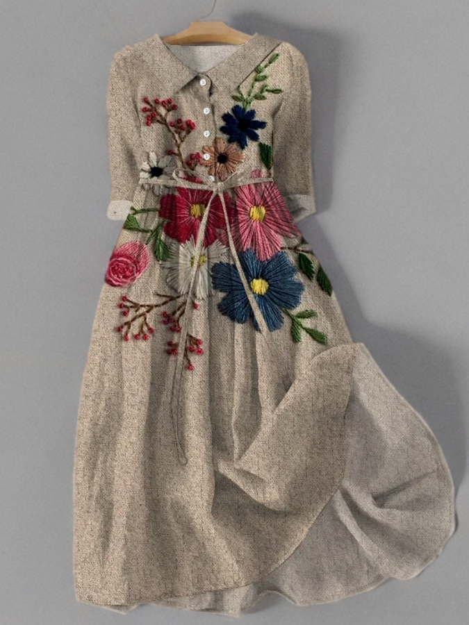 Embroidered Linen Dress | Vintage | Elegant & Timeless