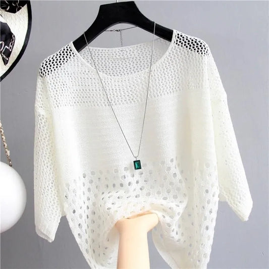 Crochet Knit Sweater | Lightweight & Breathable | Loose-Fit Cover-Up