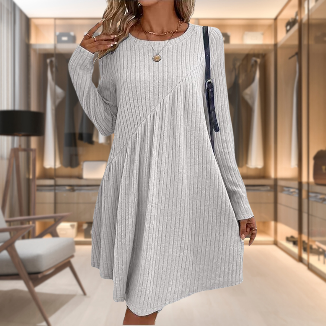 Ribbed Knit Swing Dress | Casual & Cozy | Long Sleeve