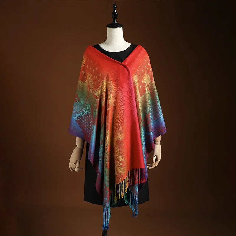 Gradient Boho Poncho | Soft & Warm | Artistic Fringe Wrap