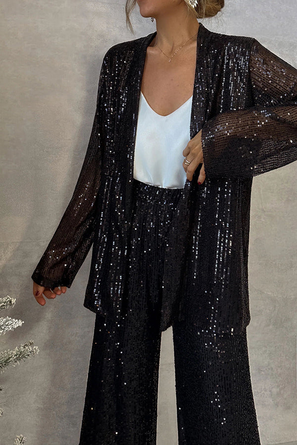 Sequin Party Set | Blazer & Wide-Leg Pants | Glamorous & Chic