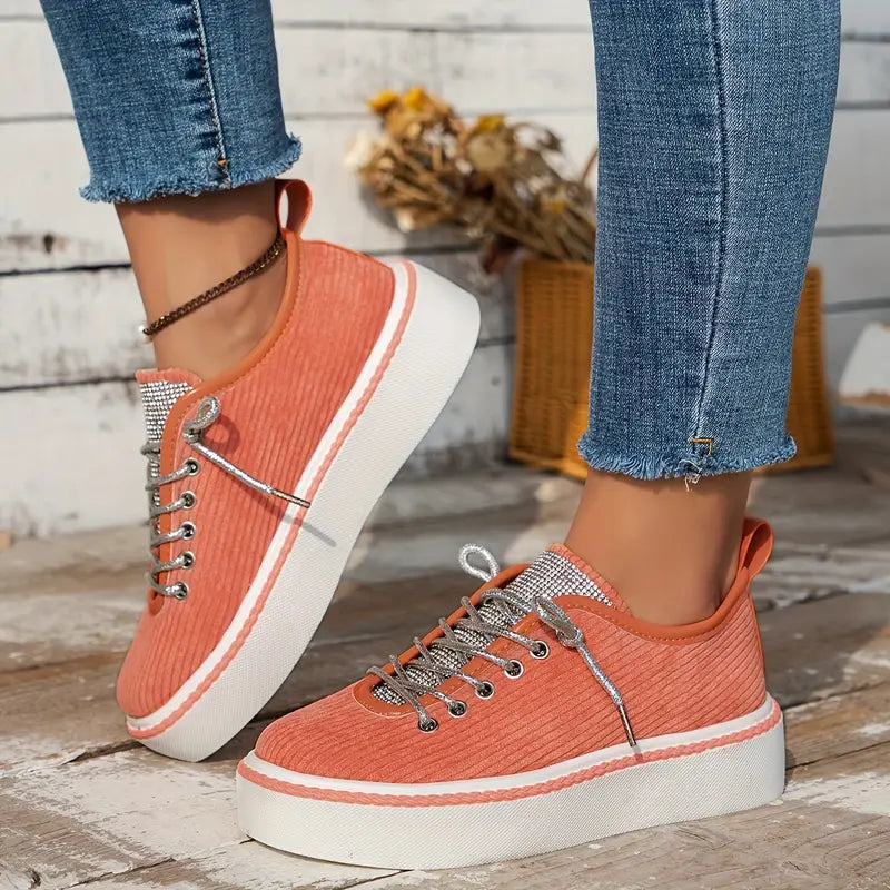 Corduroy Rhinestone Sneakers | Trendy | Sparkling Comfort