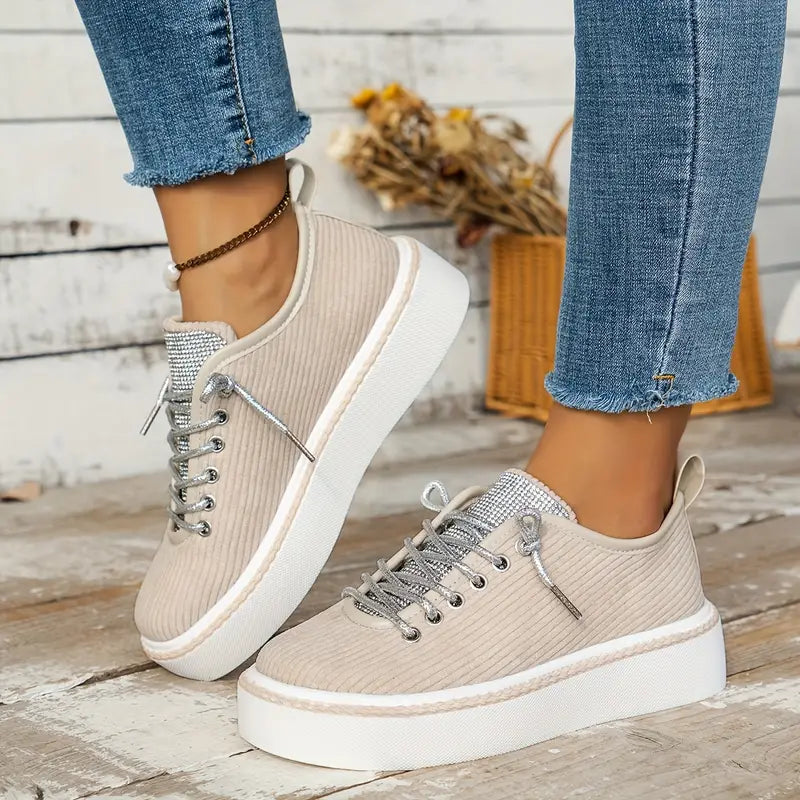 Corduroy Rhinestone Sneakers | Trendy | Sparkling Comfort