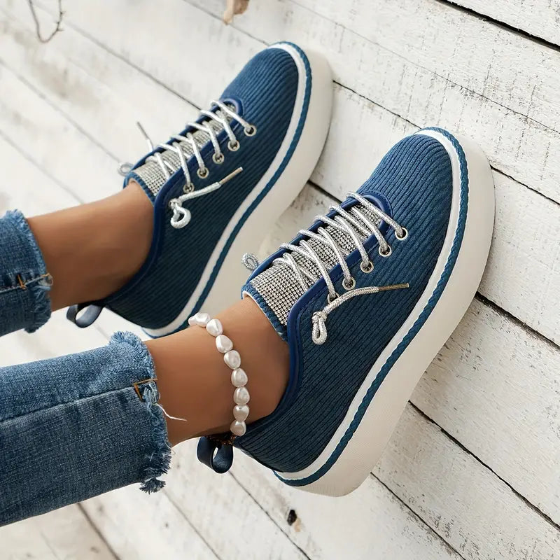 Corduroy Rhinestone Sneakers | Trendy | Sparkling Comfort