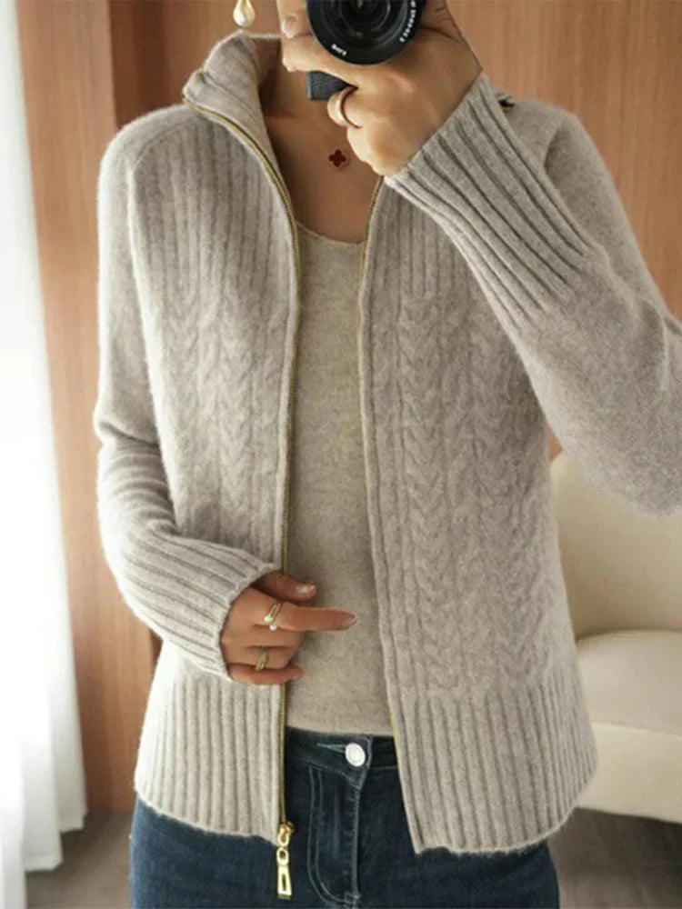 Zip-Up Cable Knit Sweater | Warm & Stylish | Classic Design