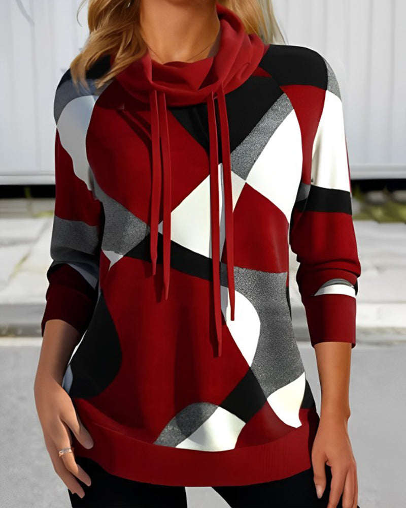 Geometric Print Cowl Neck Sweatshirt | Stylish | Cozy and Modern