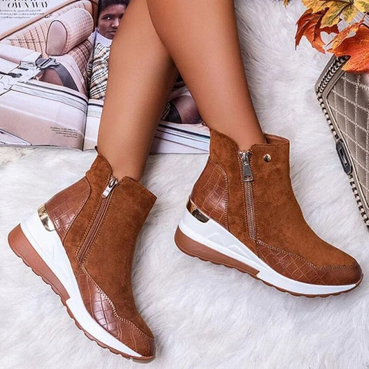 Wedge Sneaker Boots | Suede & Faux Leather | Stylish & Comfortable