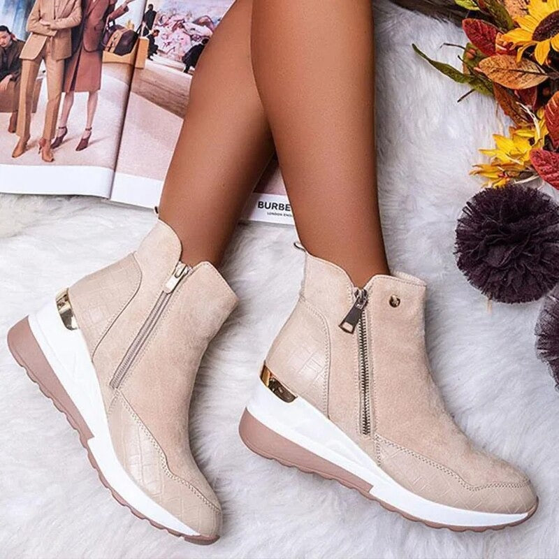 Wedge Sneaker Boots | Suede & Faux Leather | Stylish & Comfortable