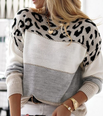 Leopard Print Color Block Sweater | Knitted | Stylish & Cozy