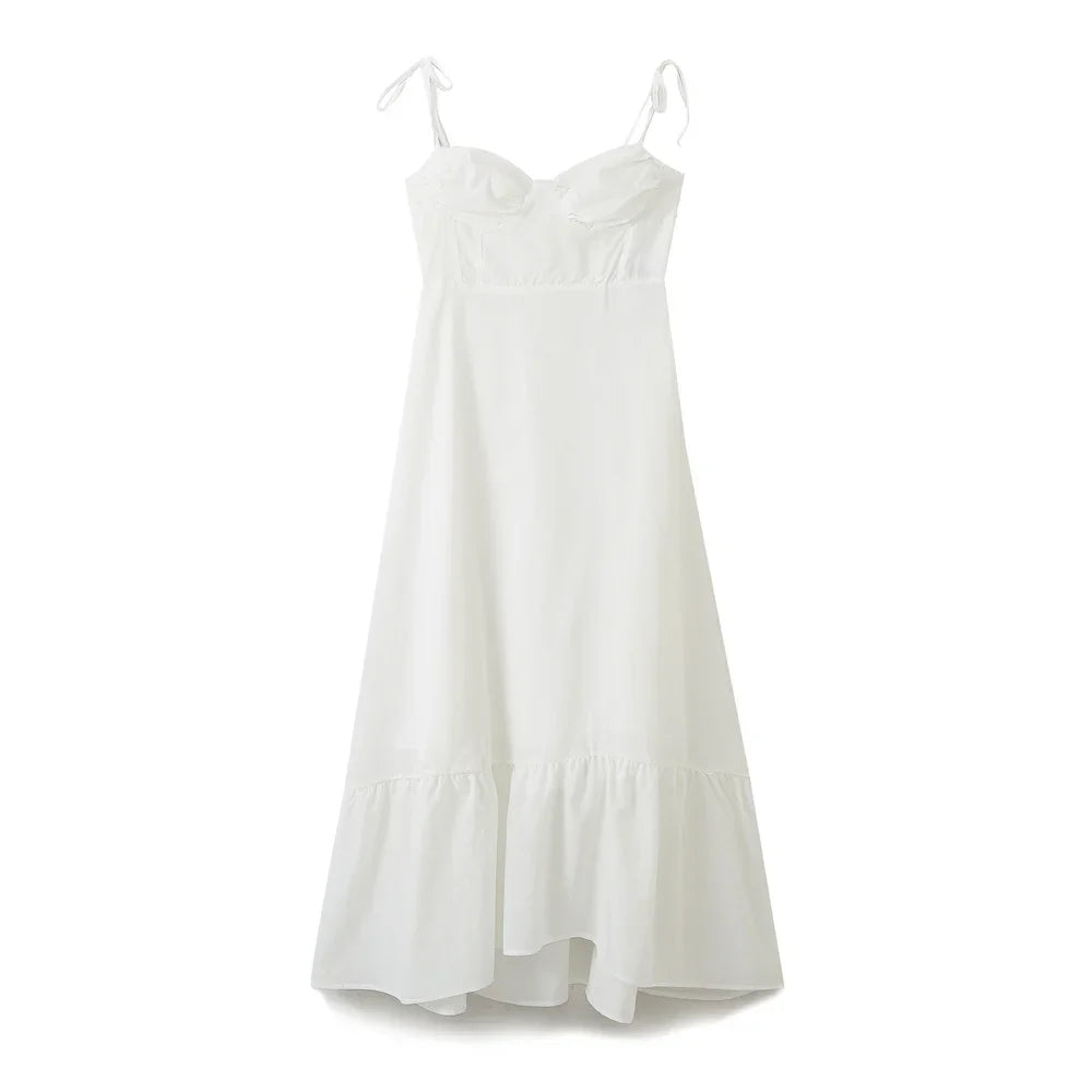 White Summer Maxi Dress | Flowy & Lightweight | Romantic Tie-Strap