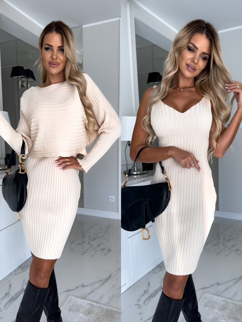 Ribbed Knit Bodycon Dress | 2-in-1 Design | Chic & Versatile