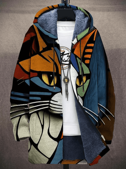 Fleece-Lined Cat Print Hoodie | Winter Wear | Warm and Artistic