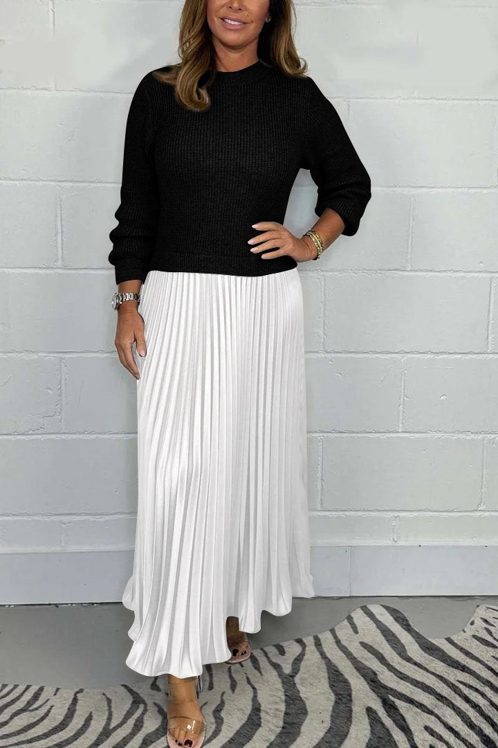 Pleated Skirt & Knit Sweater Set | Elegant & Comfortable