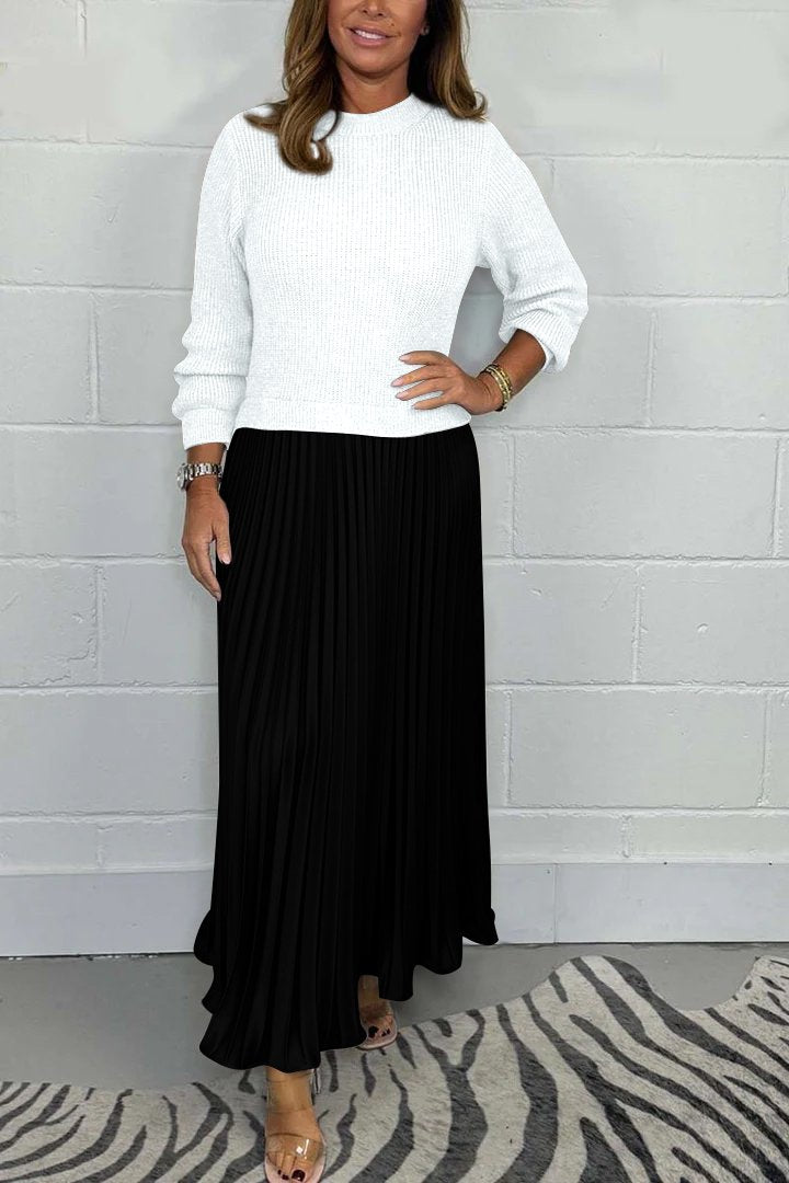 Pleated Skirt & Knit Sweater Set | Elegant & Comfortable