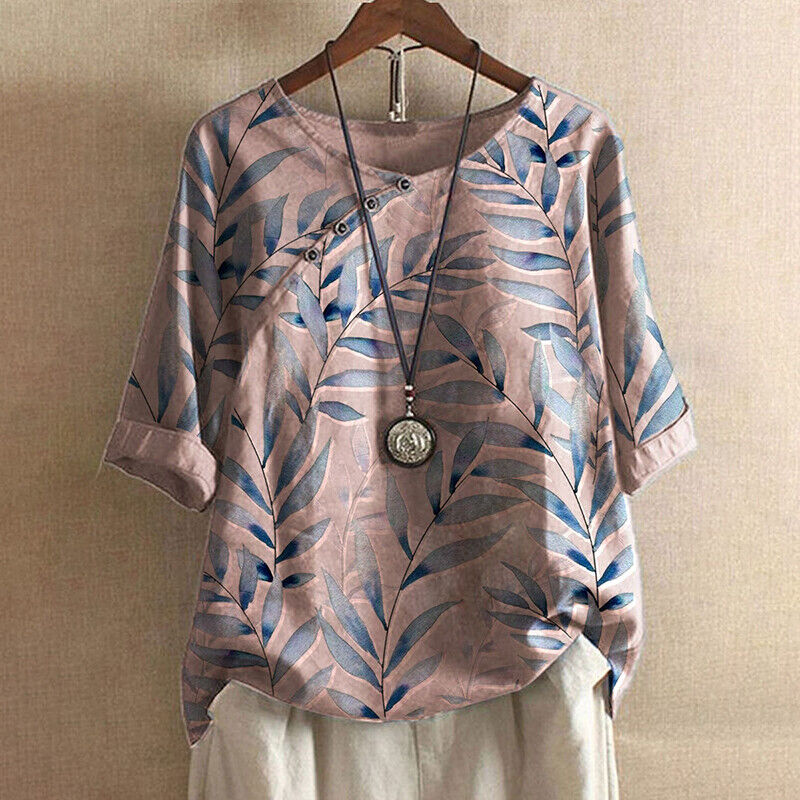 Linen Leaf Print Blouse | Relaxed | Breathable & Stylish