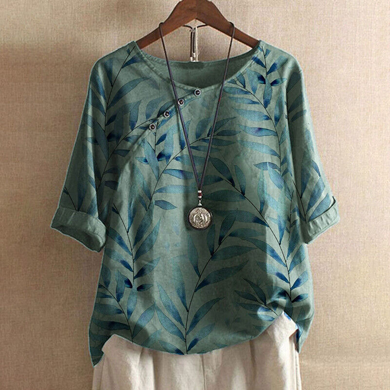 Linen Leaf Print Blouse | Relaxed | Breathable & Stylish