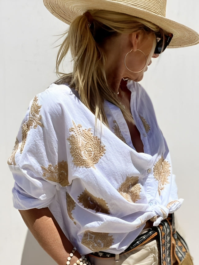 Embroidered Boho Button-Up Shirt | Elegant | Lightweight and Chic