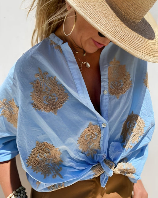 Embroidered Boho Button-Up Shirt | Elegant | Lightweight and Chic