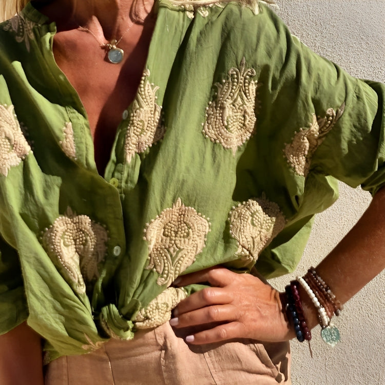 Embroidered Boho Button-Up Shirt | Elegant | Lightweight and Chic