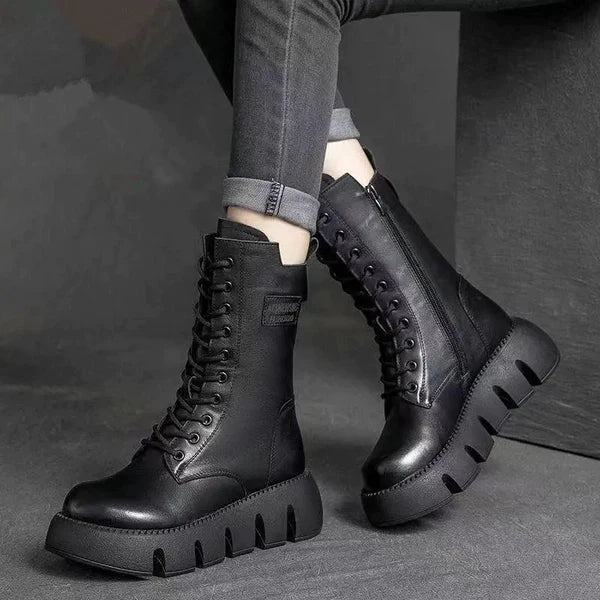 Chunky Platform Combat Boots | Leather | Edgy & Bold Statement