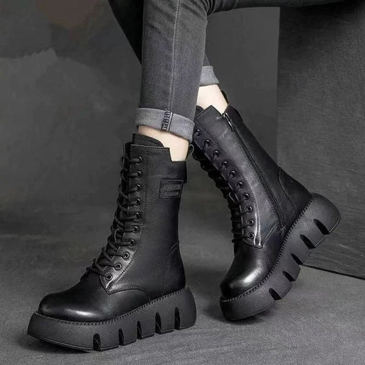 Chunky Platform Combat Boots | Leather | Edgy & Bold Statement