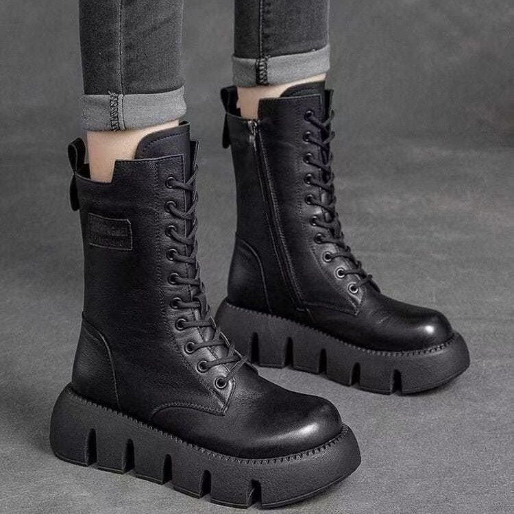 Chunky Platform Combat Boots | Leather | Edgy & Bold Statement