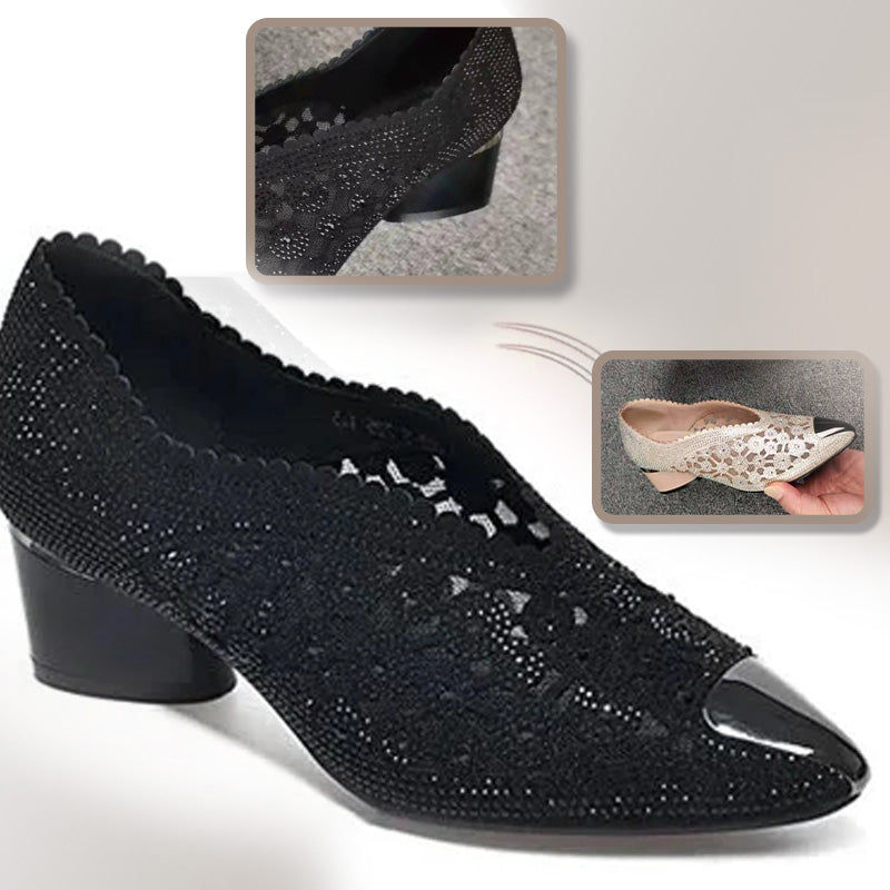 Elegant Mesh Low Heels | Sparkly | Comfortable & Chic