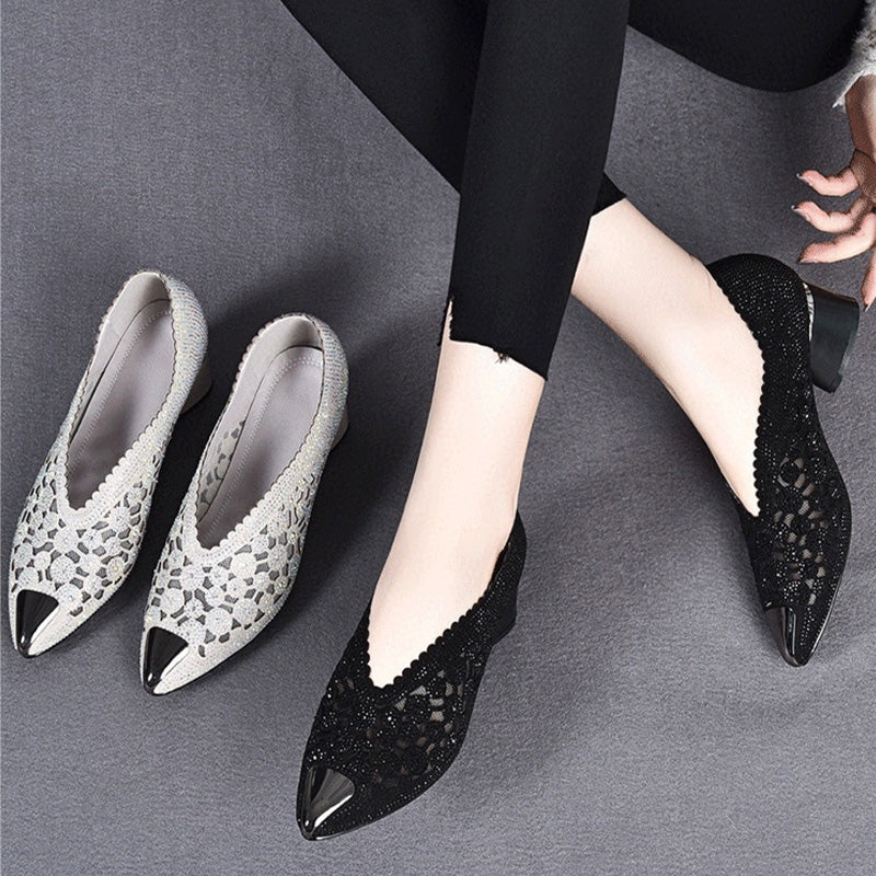 Elegant Mesh Low Heels | Sparkly | Comfortable & Chic