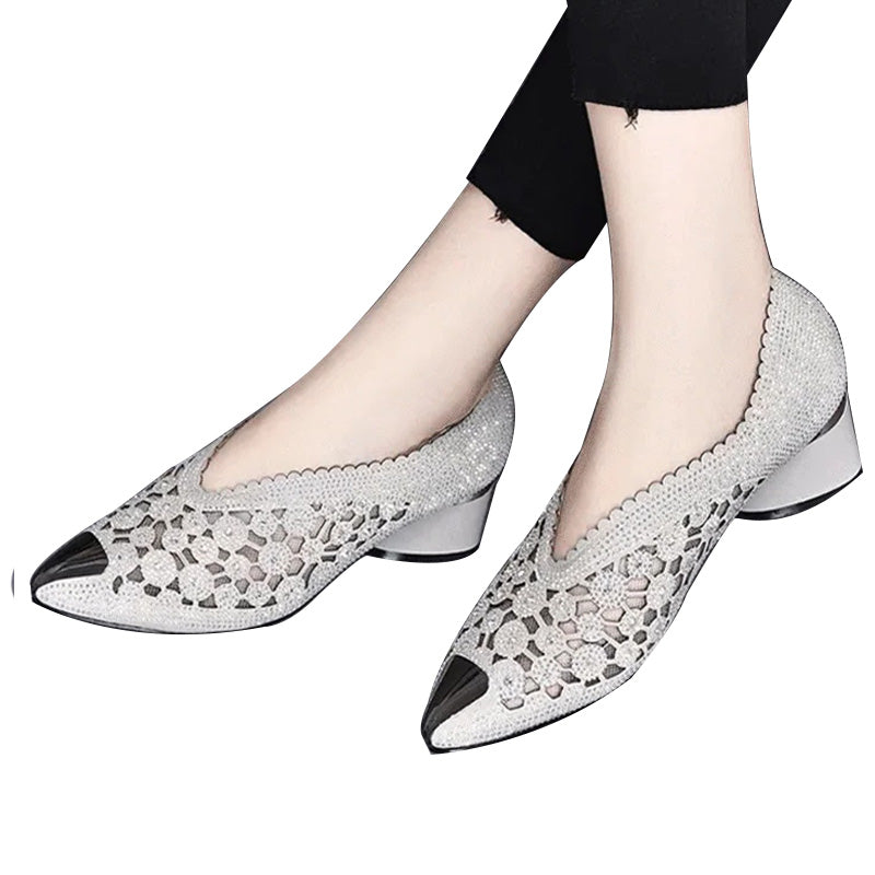 Elegant Mesh Low Heels | Sparkly | Comfortable & Chic