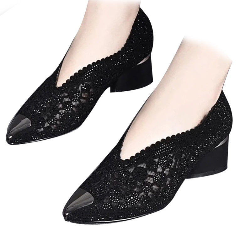 Elegant Mesh Low Heels | Sparkly | Comfortable & Chic