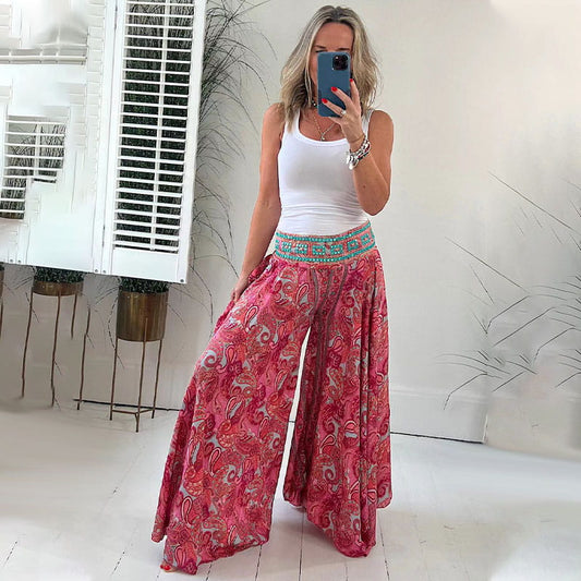 Boho Wide-Leg Pants | Paisley Print | Flowy & Chic